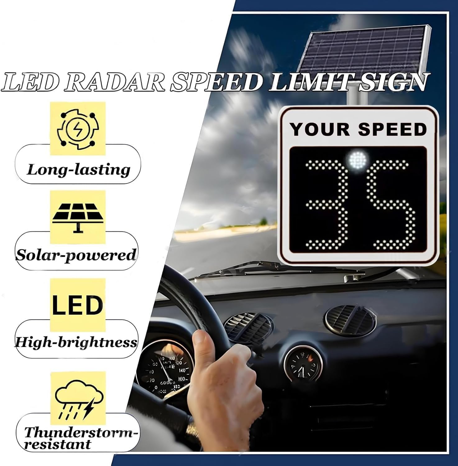 LED Radar Speed Limit Sign - Aluminum Traffic Feedback Display for School Zones, Highways & Parking - Enhance Road Safety with Real-Time Speed Monitoring (White)