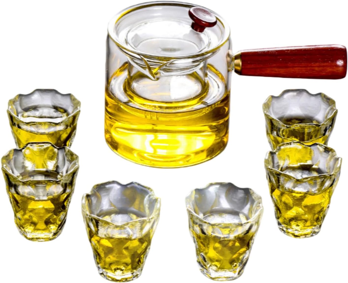 中式侧把玻璃透明茶具套装家用办公室加 Ceramic Kung Fu Tea Set,teapot,Teacups,warming Wedding Birthday Gift,Tea Tray Chinese,Dishwasher Safe 新羽玻璃侧把壶+菱韵律x6