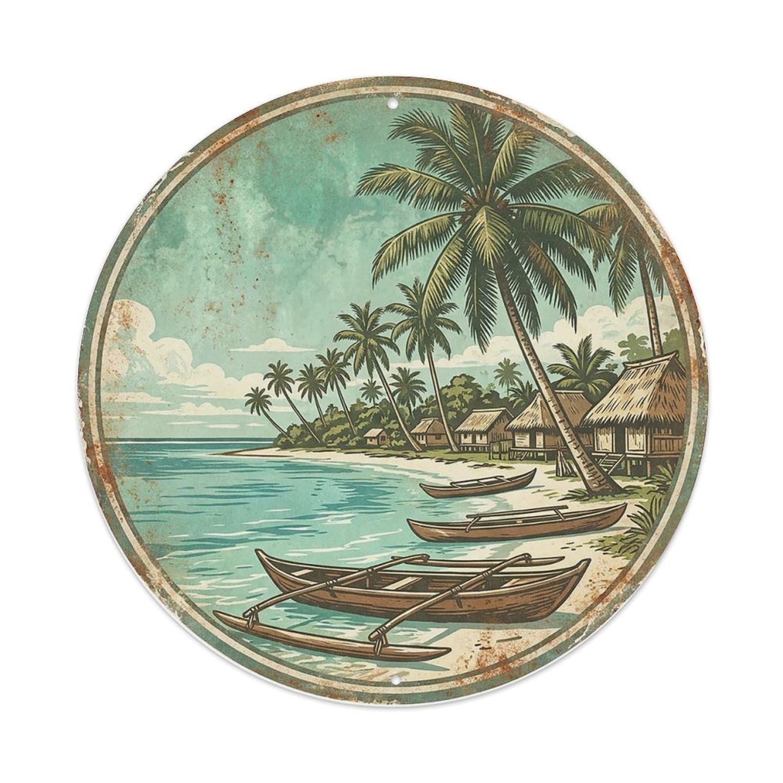 Funafuti Tuvalu Vintage Coastal Travel Landmark Metal Tin Sign