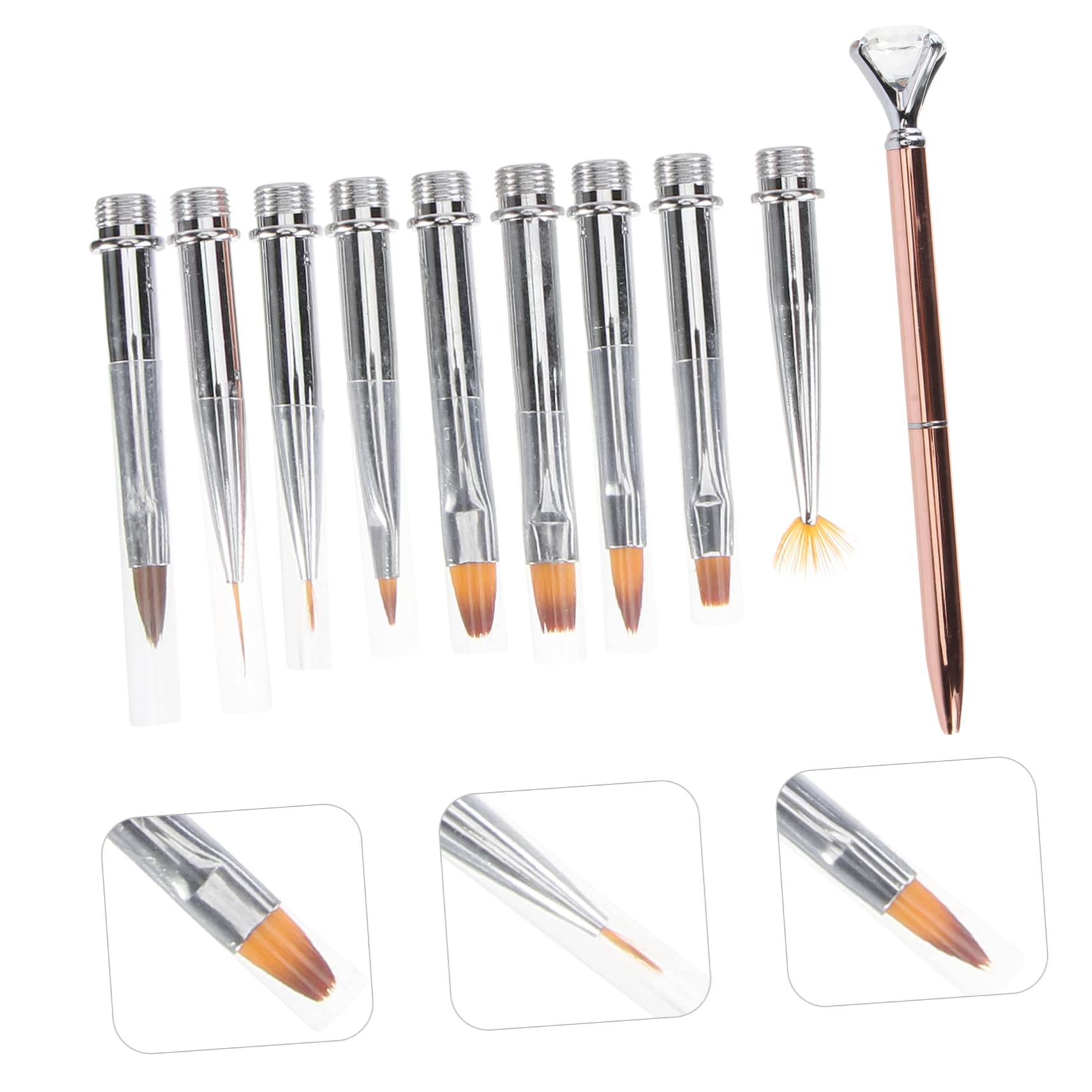 Healeved 2piezas Pinceles De Nail Art Con Puntas Intercambiables y Mango De Cristal Para Diseños De Uñas Brillantes y Detallados