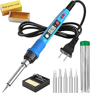 Kit de cautín tipo lápiz digital LCD con calentador de cerámica, 5 puntas, soporte, tubo de soldadura, esponja, para algunos metales, joyería, electricidad, trabajos de hacer uno mismo, portátil, 80 W 110 V
