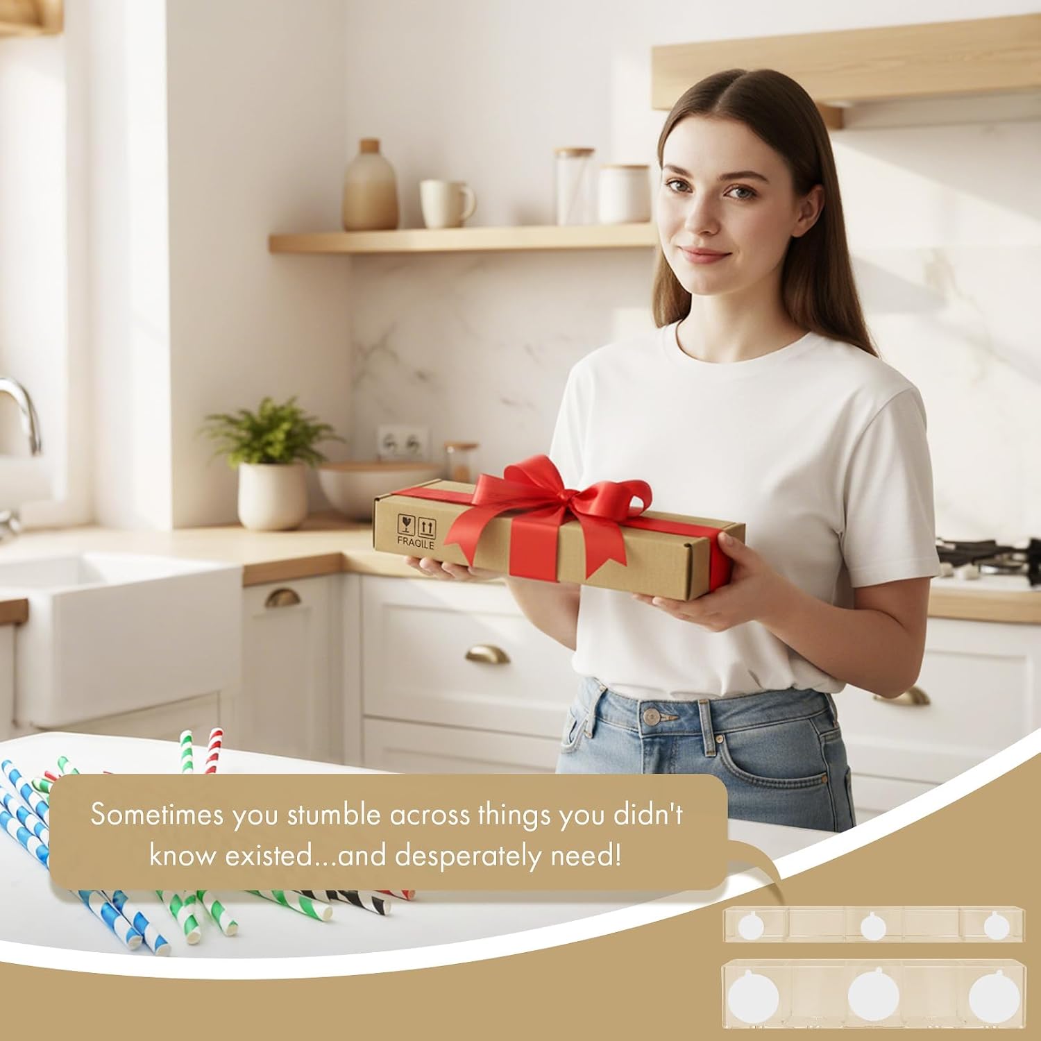 Acrylic Straw Holder for Cabinet Door - Child-Safe Organizer & Dispenser with Smooth Rounded Edges for Kitchen Accessories Storage, Adhesive Circles Included (Clear Transparent) - Image 8