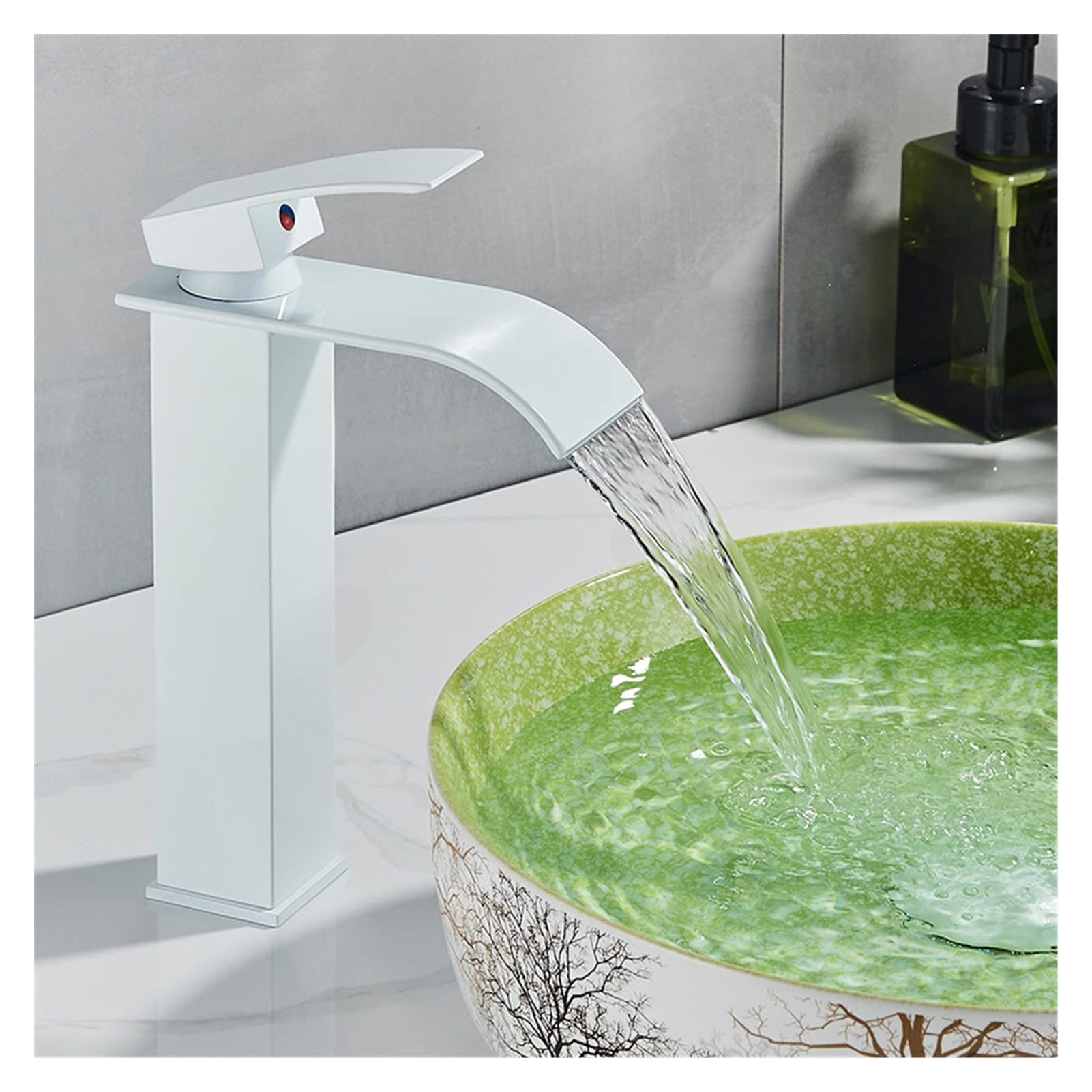 Mooilko Bianco Waterfall Square Bathroom Basin Faucet Brass Material Surface Blackened Deck Installation Hot And Cold Water Basin Sink Faucet Easy To Install(Bianco)