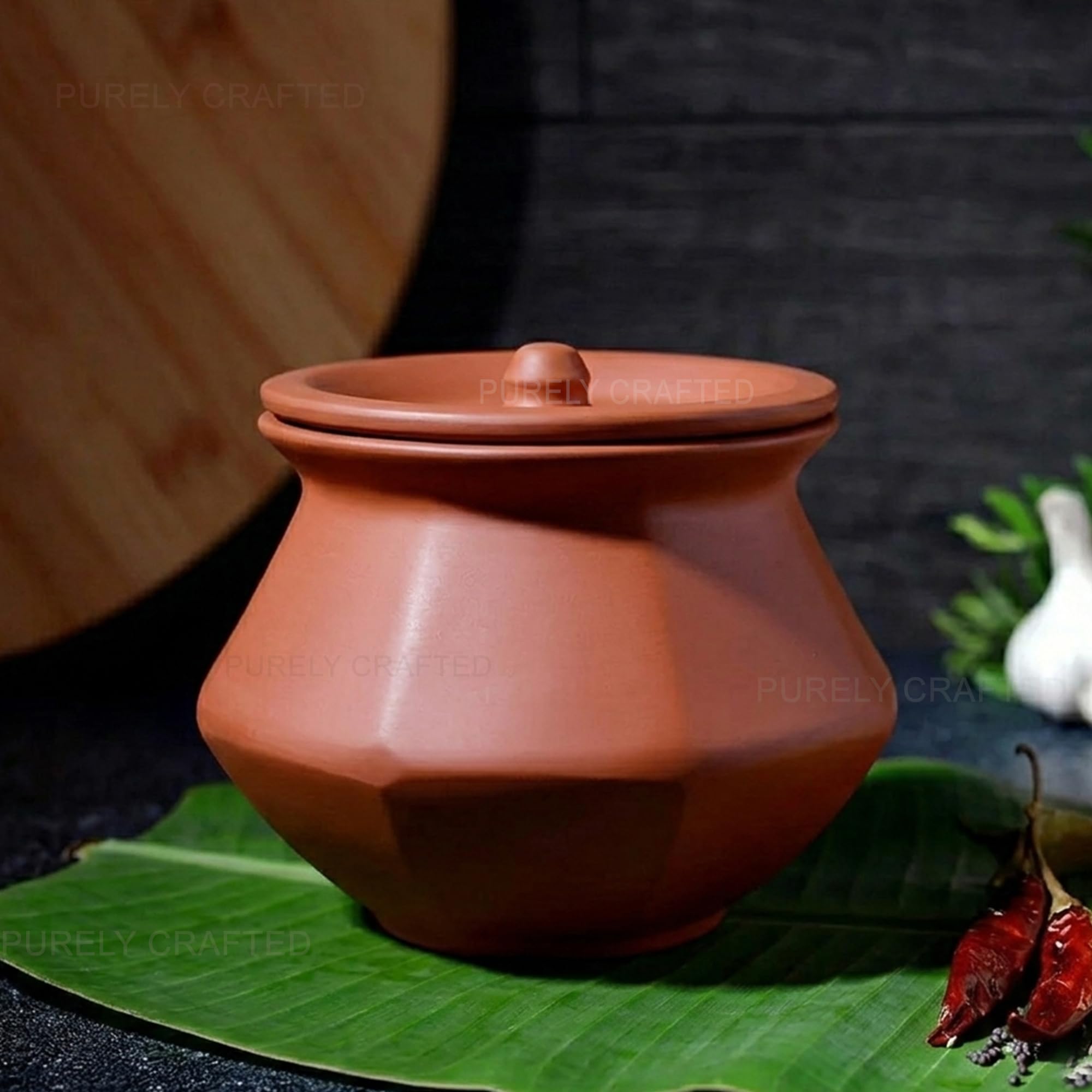Earthen Clay Pot for Cooking (1 Liter, Hex) | Mitti Handi for Cooking & Curd Making | Traditional Natural Clay Cookware | Daal, Biryani, Dahi Handi