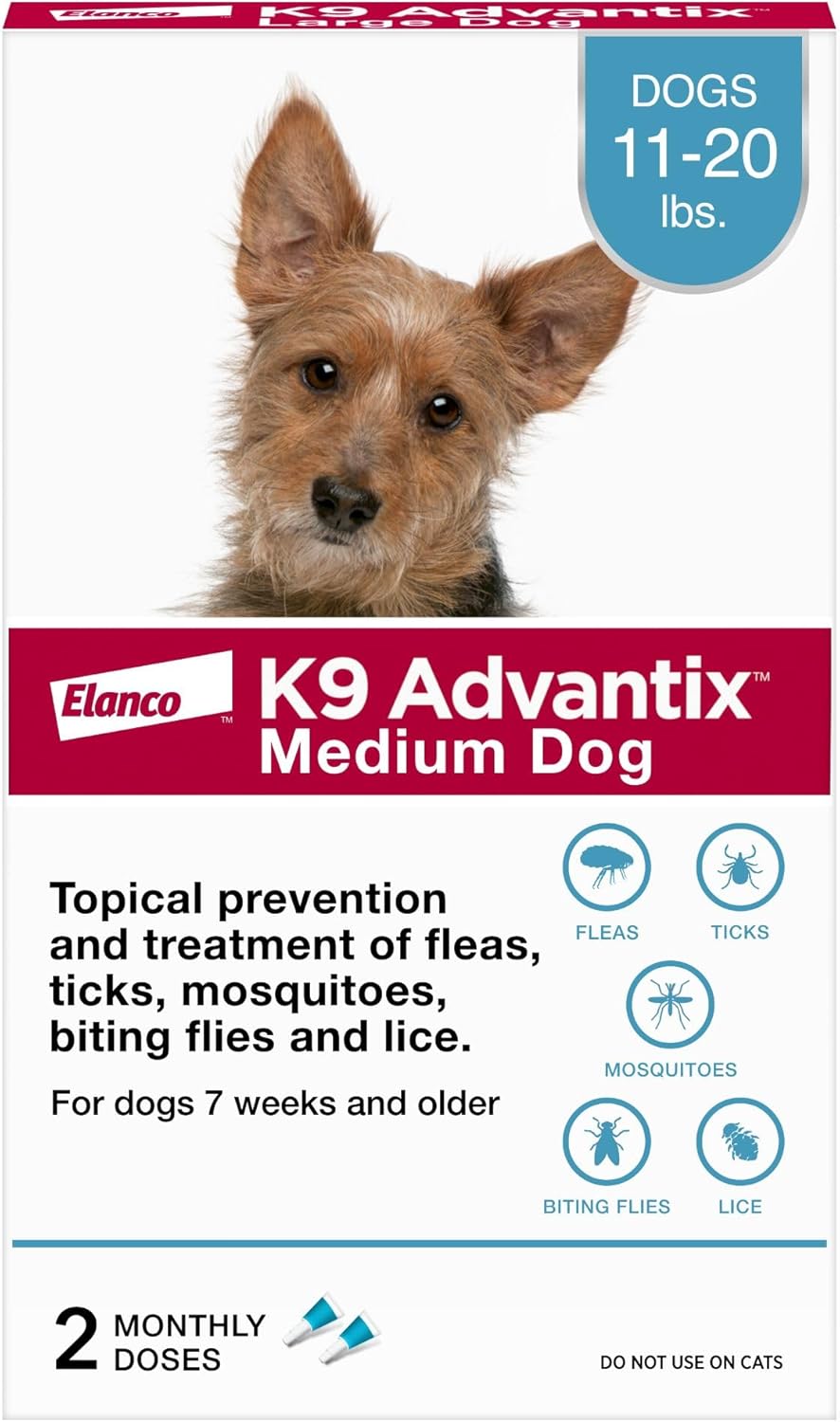 K9 Advantix Flea, Tick & Mosquito Prevention for Dogs 11-20 lbs. | Flea Drops for Medium Dogs | Apply Monthly | 2 Treatments