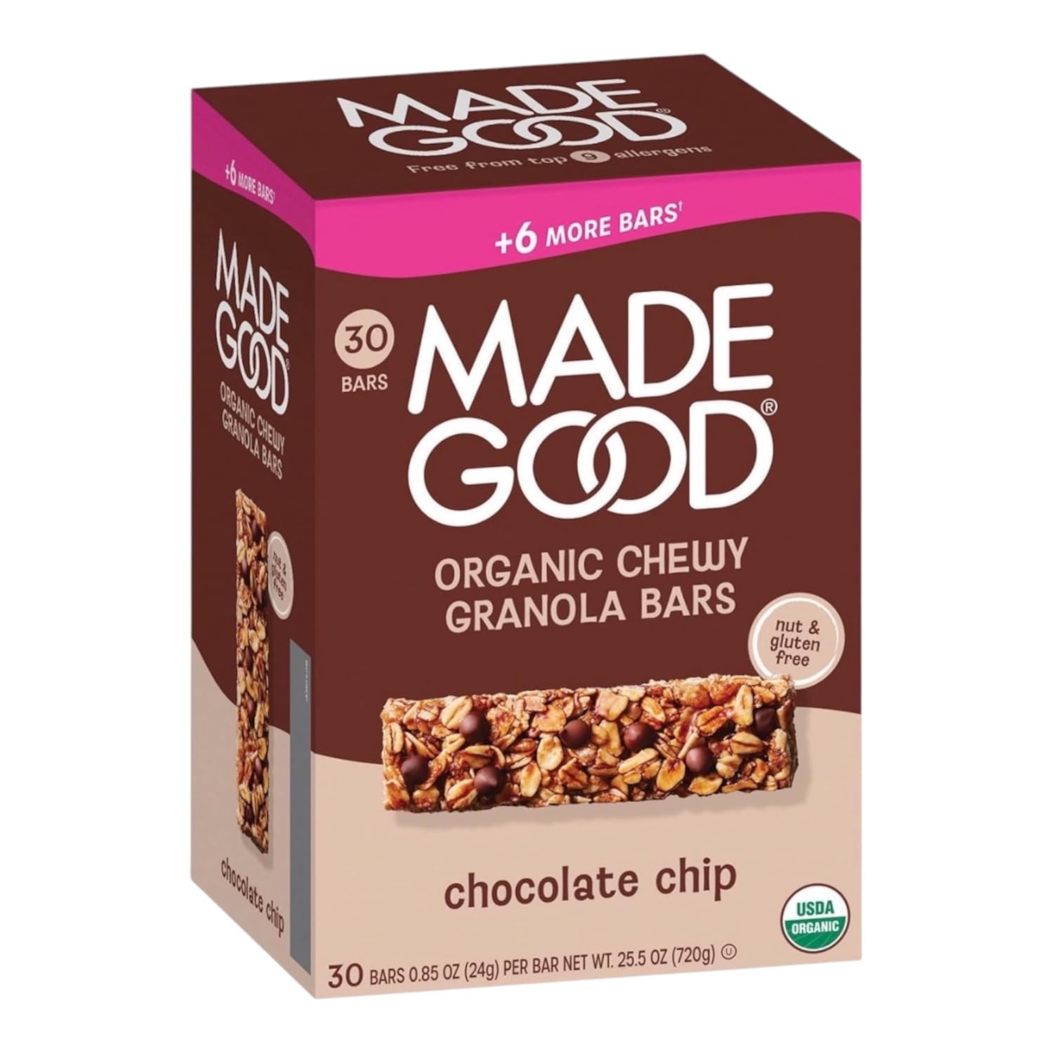 Madegoods Chocolate Chip Granola Bars, 0.85 Oz, Family Pack of 30- Nut-Free, Peanut-Free, Non-GMO...