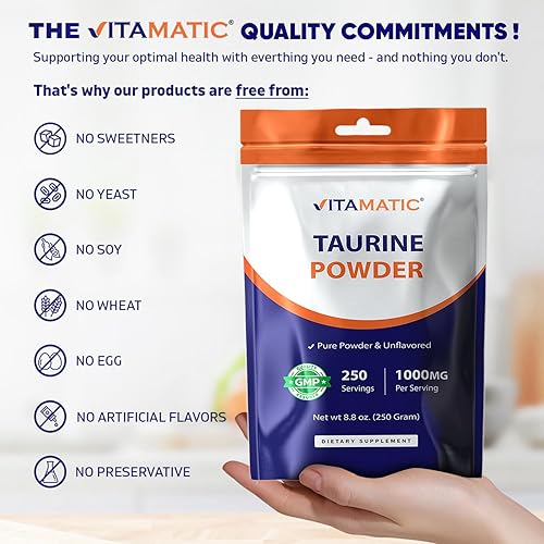 Miniatura 7 de Vitamatic Taurina pura 1000 mg 250 porciones - Sin OMG, sin gluten