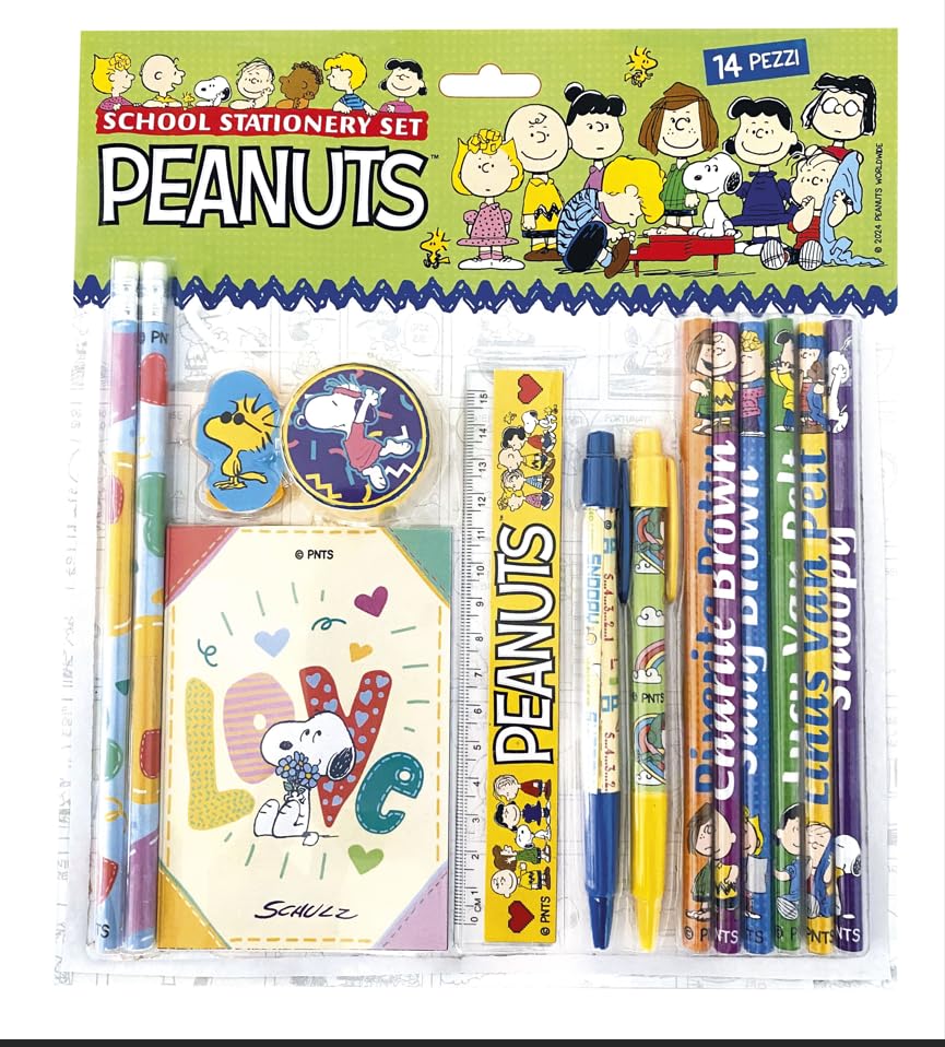 🥜 LICENZA UFFICIALE PEANUTS: Prodotto autentico e curato nei minimi dettagli, approvato ufficialmente. Un set che rispetta lo spirito delle storiche strisce di Charles M. Schulz, tra ironia, poesia e semplicità. Ogni pezzo è decorato con illustrazioni originali dei Peanuts: Snoopy, Woodstock, Charlie Brown, Lucy e Linus!