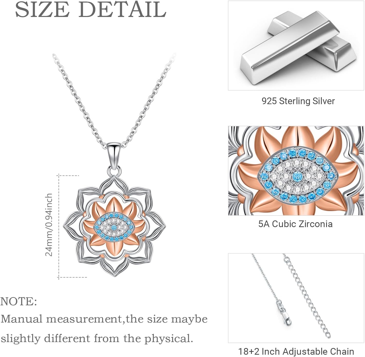 Evil Eye Necklace for Women 925 Sterling Silver, Protection Necklace with Blue Evil Eye Charm, Evil Eye/Lotus Pendant Jewelry, Birthday Christmas Gifts for Her - Image 6