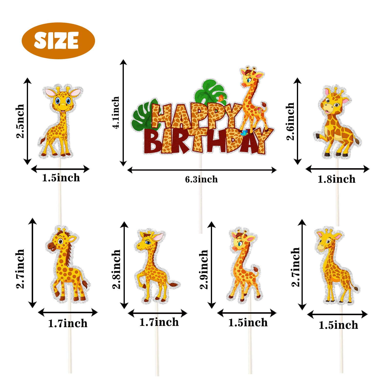 Giraffe Birthday Cupcake Toppers – 7-Piece Jungle Safari Cake Decorations – Wild One Party Supplies For Baby Boy Or Girl - View #8