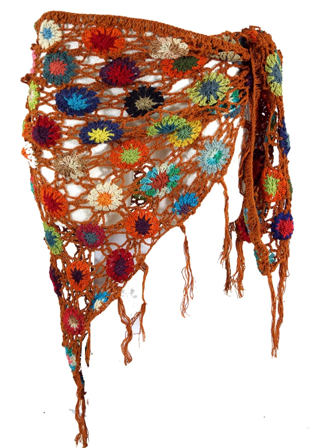 GURU SHOP Häkelstola, Hippie Blümchen Häkelschal, Dreieckstuch, Boho, lemon | 100% Baumwolle, handgefertigt, vielseitig einsetzbar, Unikat, modisch