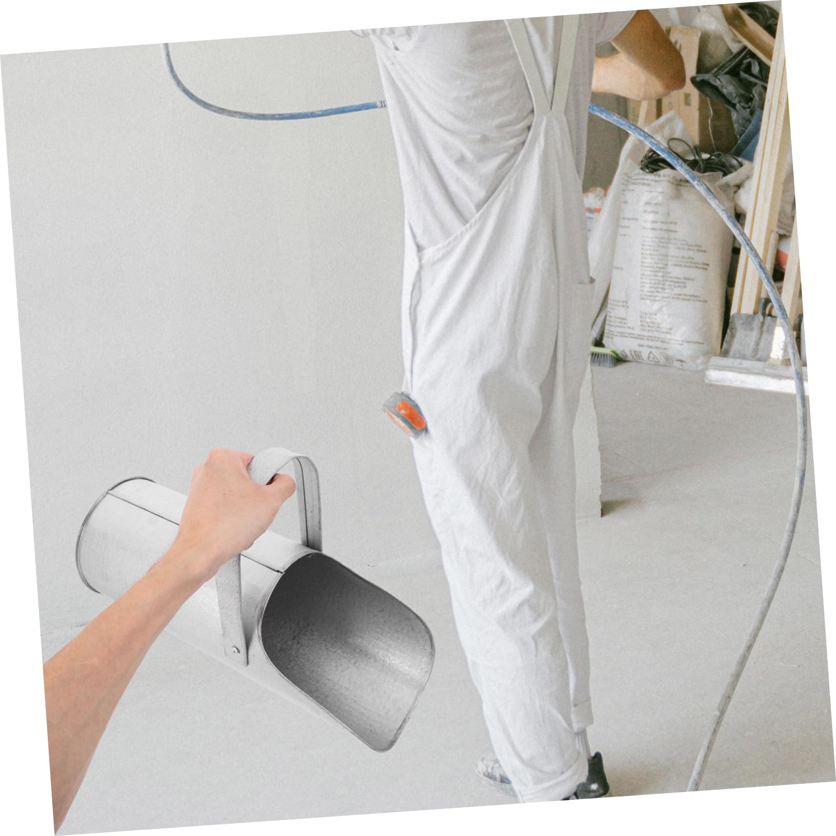 Hemobllo Strumento Imbuto in Ferro Argento per Colata Cemento Secondaria Facile ed Efficiente, Attrezzatura per Costruzioni, Secchio Portatile per Materiale Granuloso per Cantiere Edile
