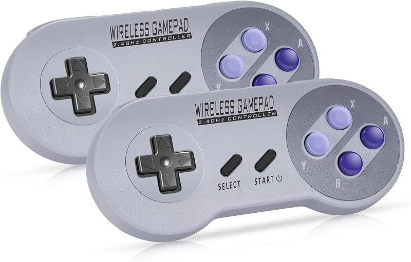 Asopiram Wireless Controller Compatible with SNES Games, 2-Pack Retro 2.4GHz Wireless Joystick for Windows PC Mac Linux Raspberry Pi Retropie, Gamapad with USB Receiver Compatible with Switch I