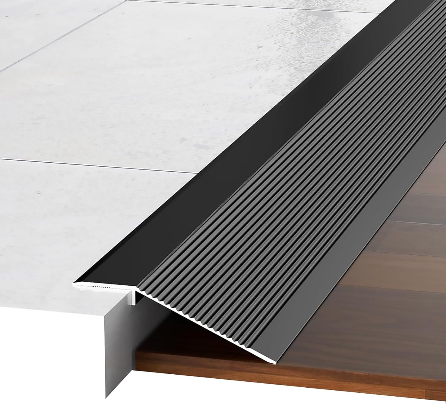 3 Pcs Aluminum Transition Threshold Strip, Floor Edge Trim for Kitchen/Bedroom/Bathroom/Doors, Reducer Gap Cover, with A Height 0.7-1.6 Inch, Black