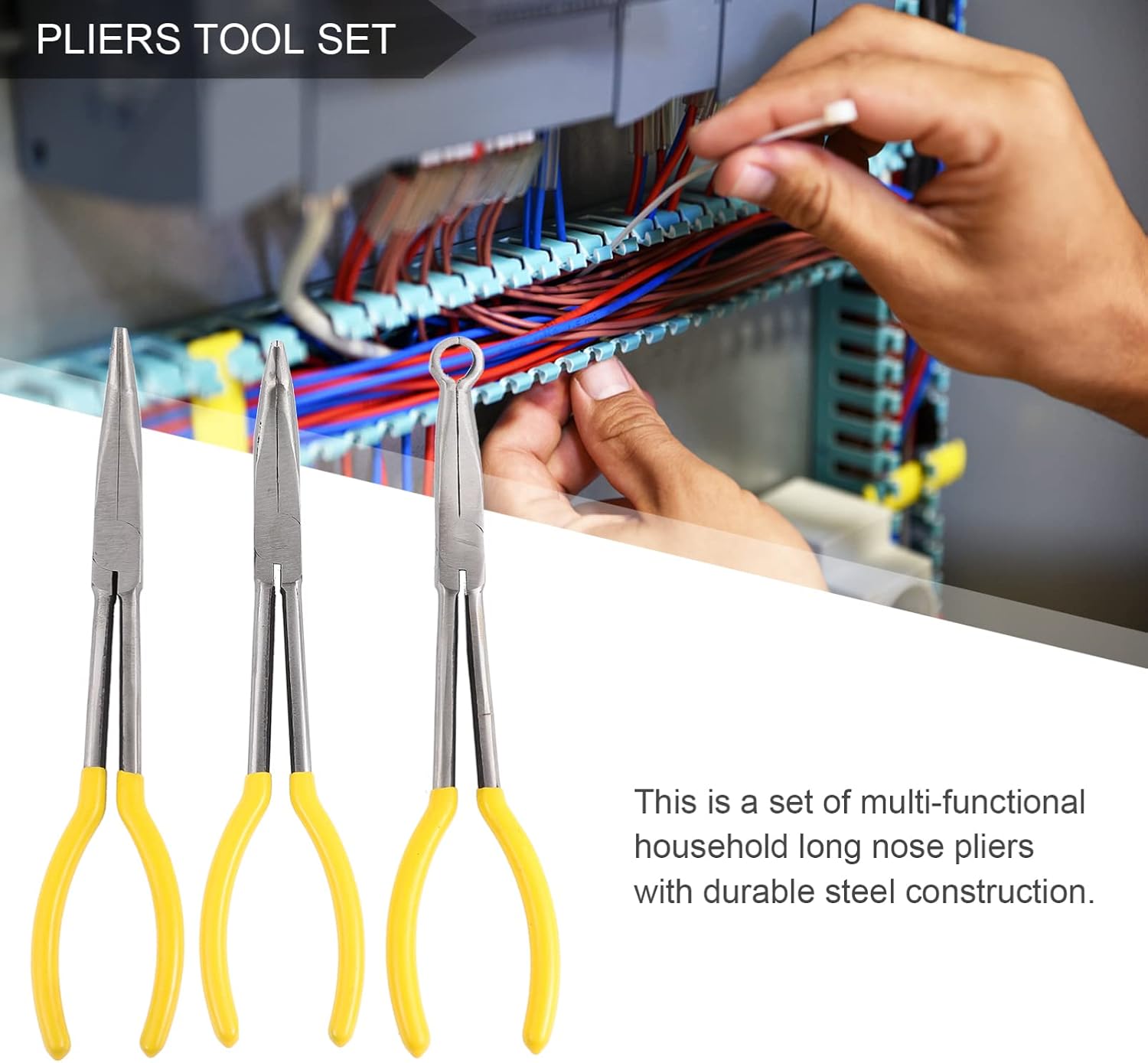 3pcs 11in Extended Needle-nose Pliers Set Long Reach Angled Cutting Nose Pliers Professional Household Tool