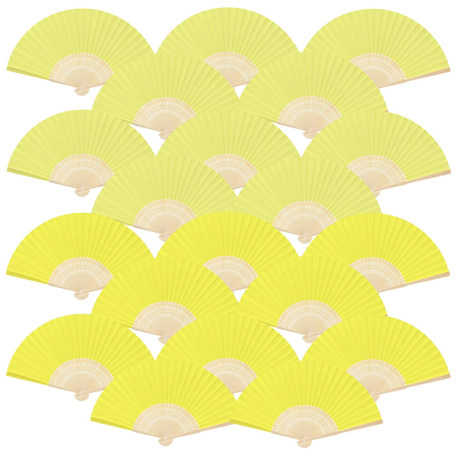 Éventail pliant en papier jaune et bambou pour un mariage ensoleillé et champêtre