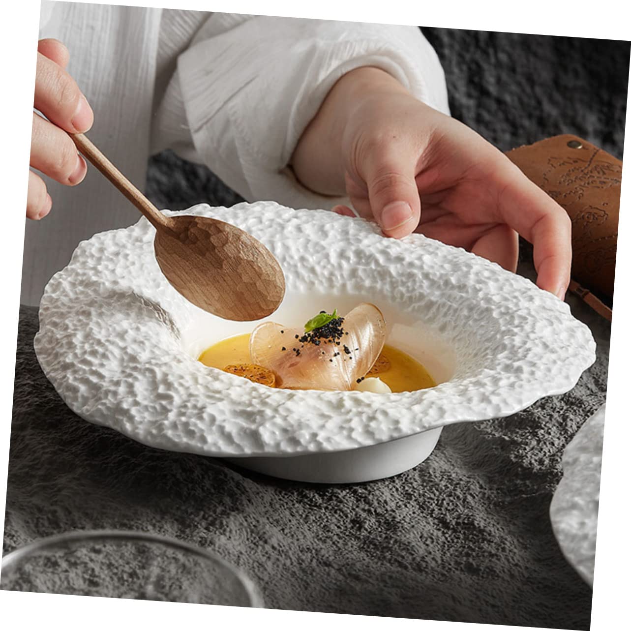 ABOOFAN Bol à Pâtes Chapeau 10 Pouces en Céramique Blanche, Forme Chapeau