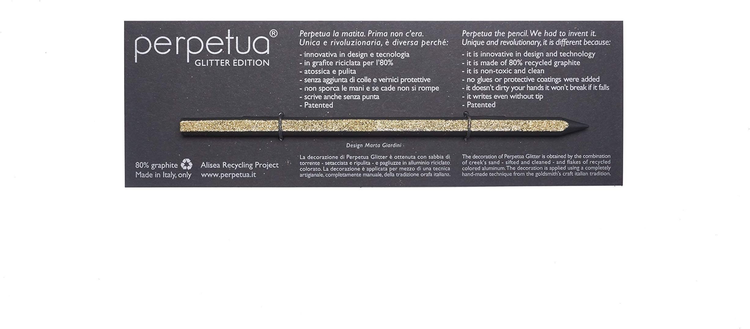 Perpetua the pencil - Glitter Edition. The first pencil to be made using 80% graphite that would otherwise have been thrown away.