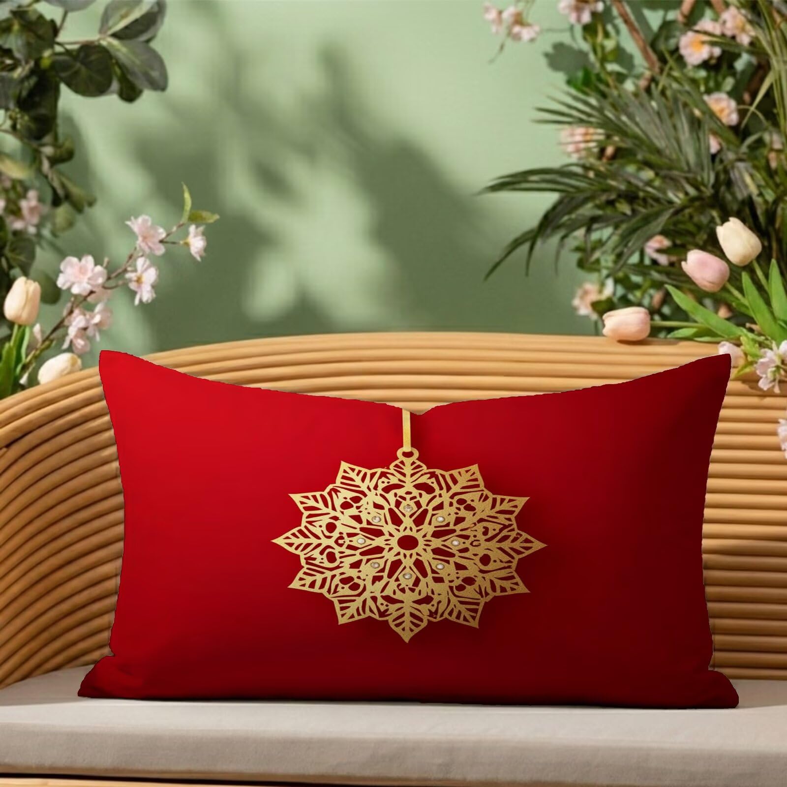 Taie oreiller 50 x 60 rouge velours housse coussin décorative moderne maison