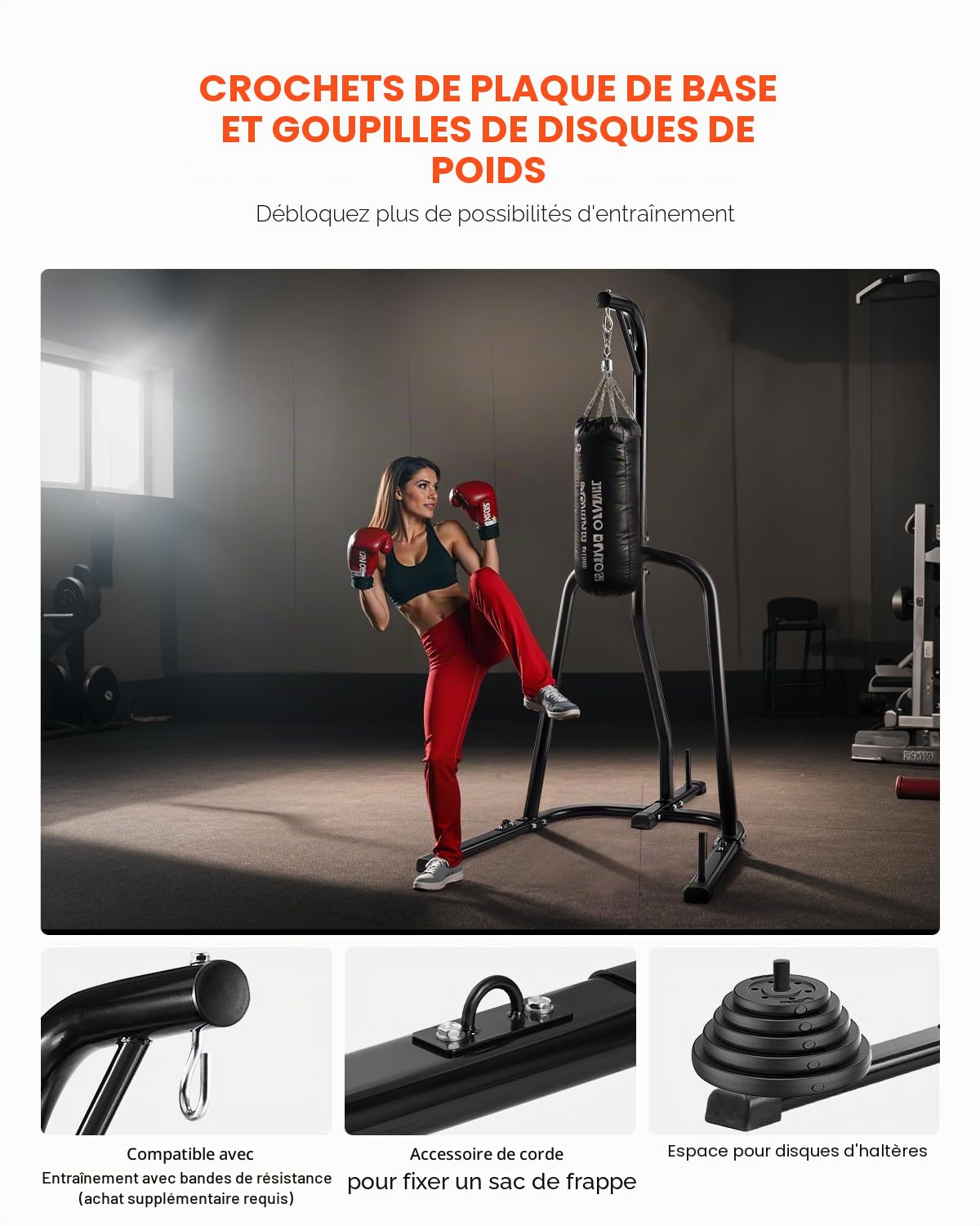 VEVOR Support pour sac de frappe, équipement d'entraînement en acier robuste, hauteur réglable avec base lestée, peut supporter jusqu'à 63,5 kg, support autoportant pour sac de sable pour la maison