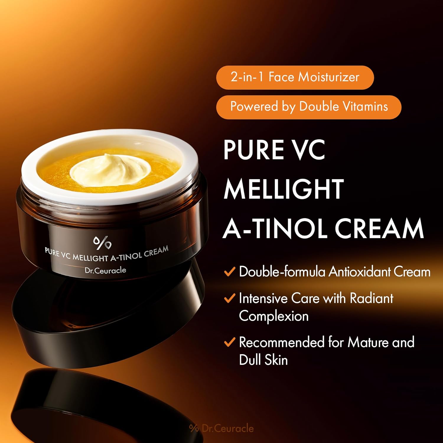 Dr.Ceuracle Pure Vitamin C Mellight A-Tinol Cream - Vitalizing Dual Moisturizer with Double Vitamins, Panthenol, Ceramide for Healthy Radiant Skin (70 g / 2.46 oz.)