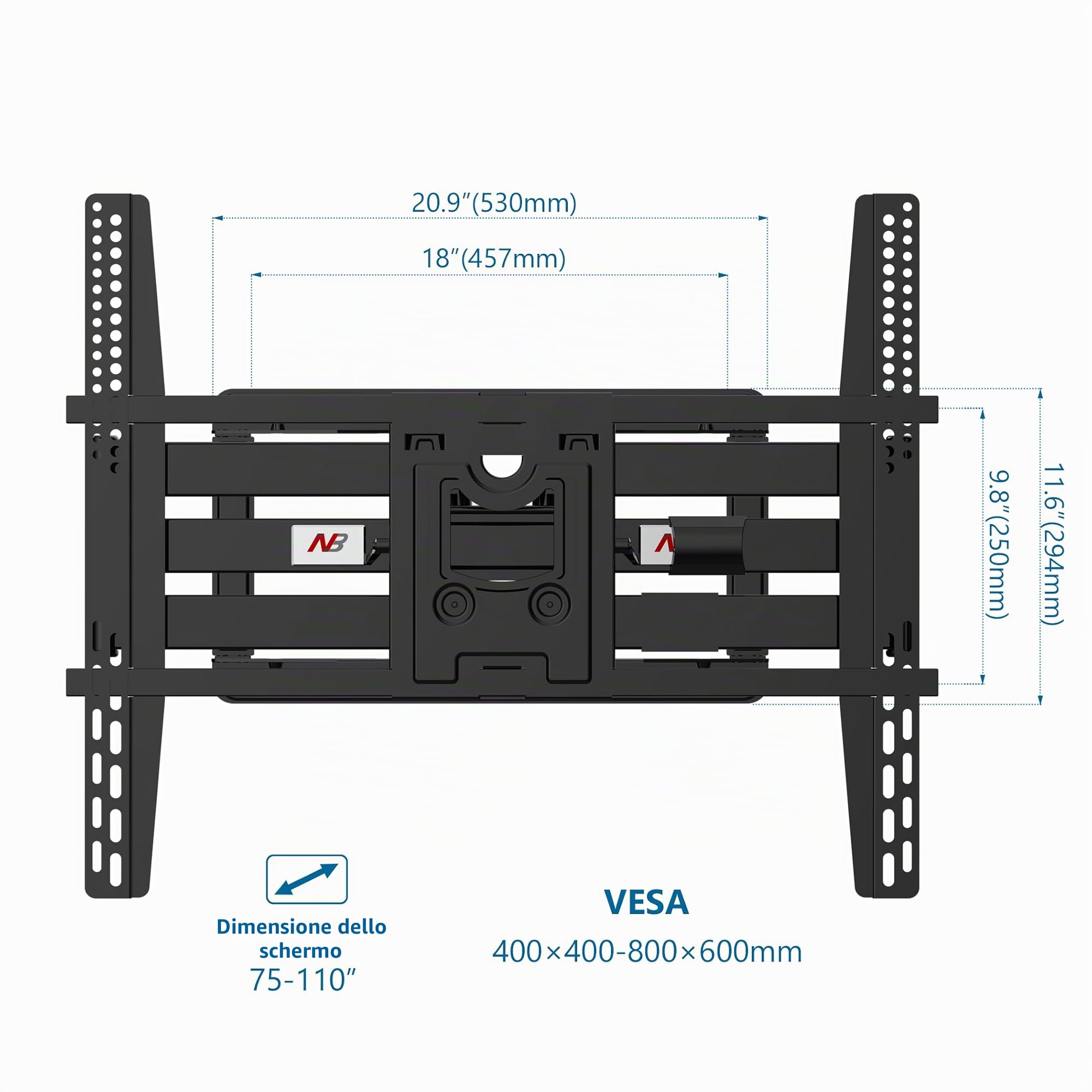NB North Bayou Supporto da parete per TV per 75-110 Pollici Schermo | Doppio Braccio Supporto TV, VESA 400x400 - 800x600 mm
