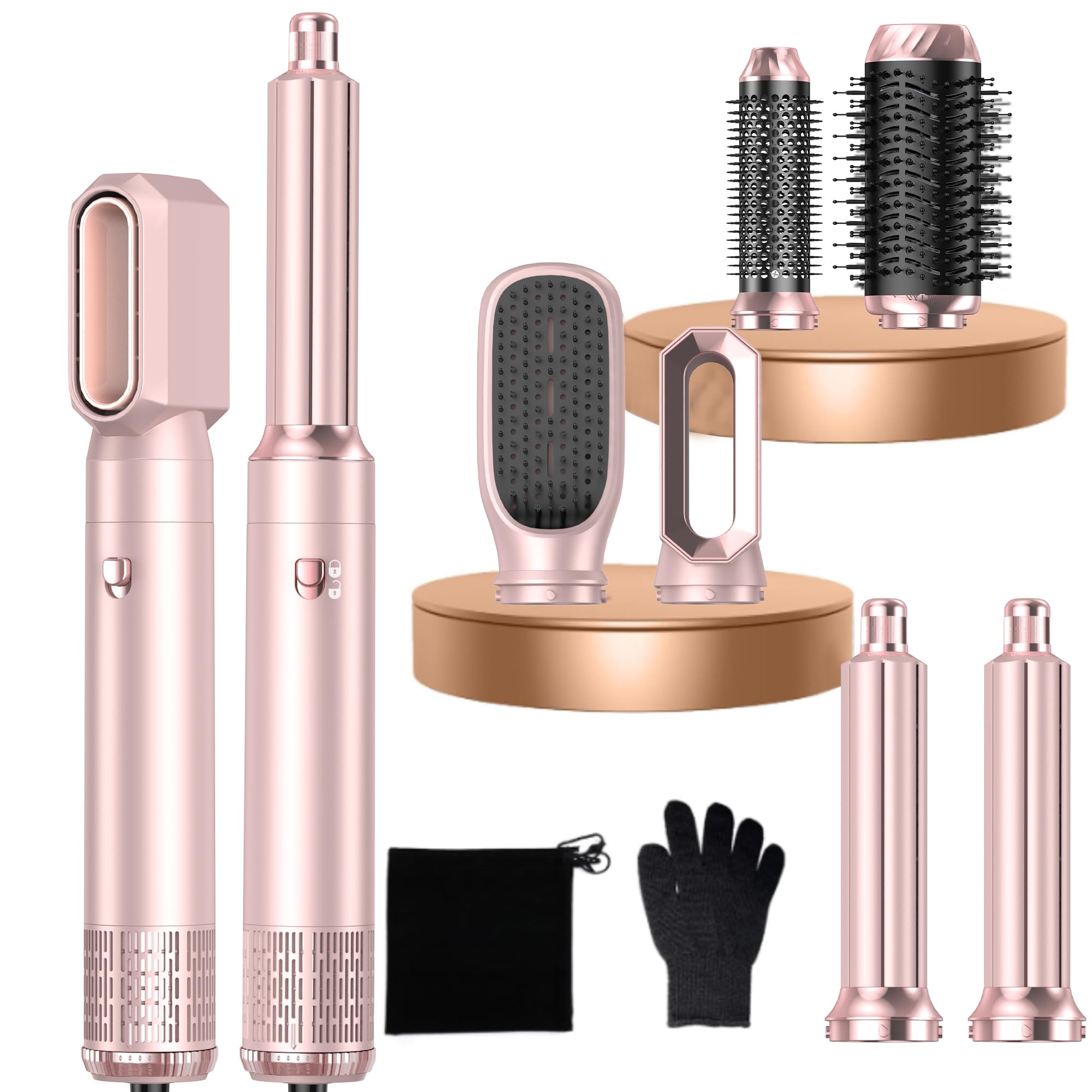 MogaWave Pro Airbrush Air Styler en 1 Hair Styler avec 1000W Brosse Soufflante, Seche Cheveux, Brosse Seche Cheveux, Brushing Brosse Soufflante, air Boucleur, Brosse Brushing Soufflante