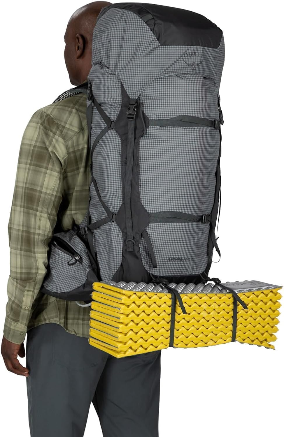 Sleeping pad attached to Osprey Aether Pro 75L backpack