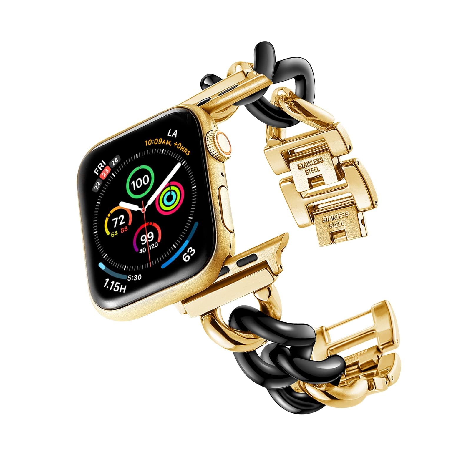 ALAMHI Compatible With Apple Watch Band 38mm 40mm 41mm 42mm 44mm 45mm 49mm, Gold Cowboy Chain Stainless Steel Metal Wristband Women Men Replacement for iWatch SE Series Ultra/9/8/7/6/5/4/3/2/1