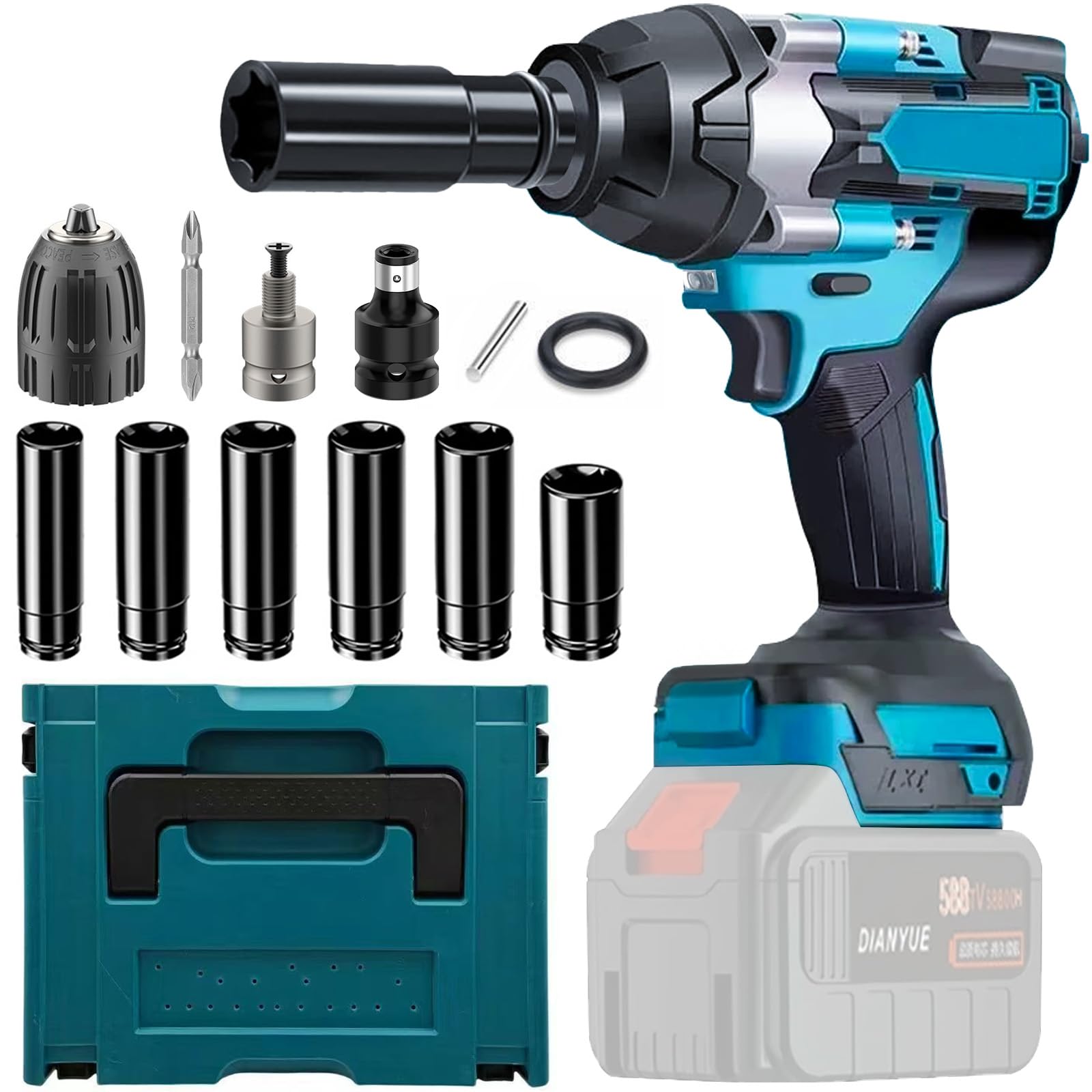 Avvitatore a percussione a batteria da 1000 Nm, compatibile con batteria al litio Makita da 18 V, chiave senza spazzole per cambio pneumatici auto, coppia alta con 6 bussole (senza batteria