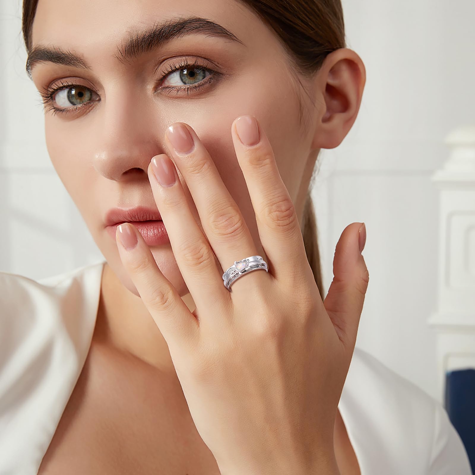 Bague tortue de mer en argent sterling 925 avec opale synthétique pour soulager le stress, l'ennui, le TDAH, l'autisme, cadeau d'anniversaire pour femme et homme, taille 55