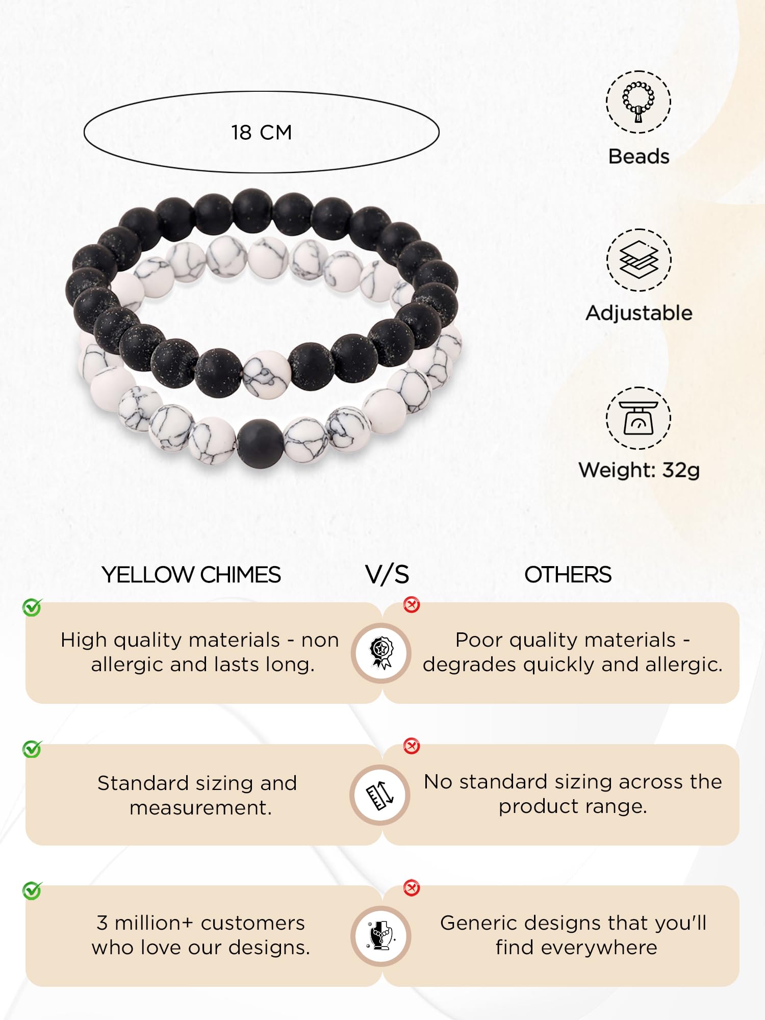 Yellow Chimes D'Vine Couple Collection Charm Bracelet for Women (Black; White)(YCFJCPBR-621DVINE-WHBK) 2