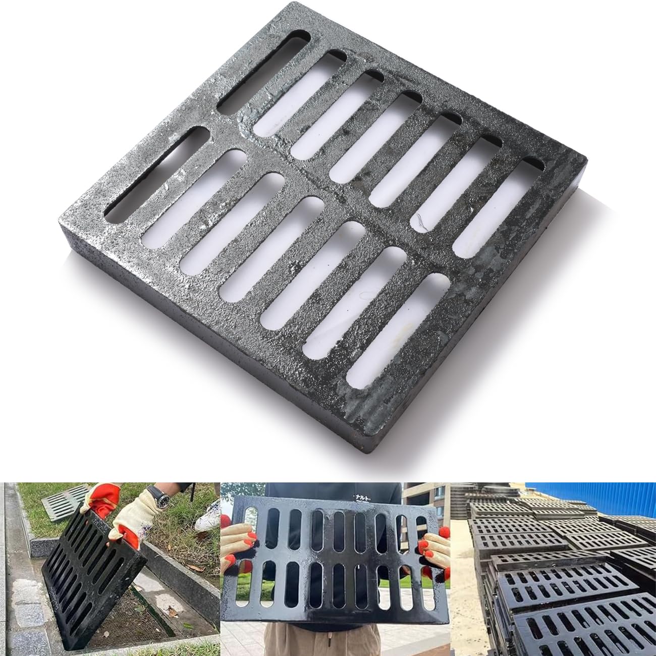 10x10 Cast Iron Drain Grate,B125 Square Outdoor Metal Grate for Storm Drain