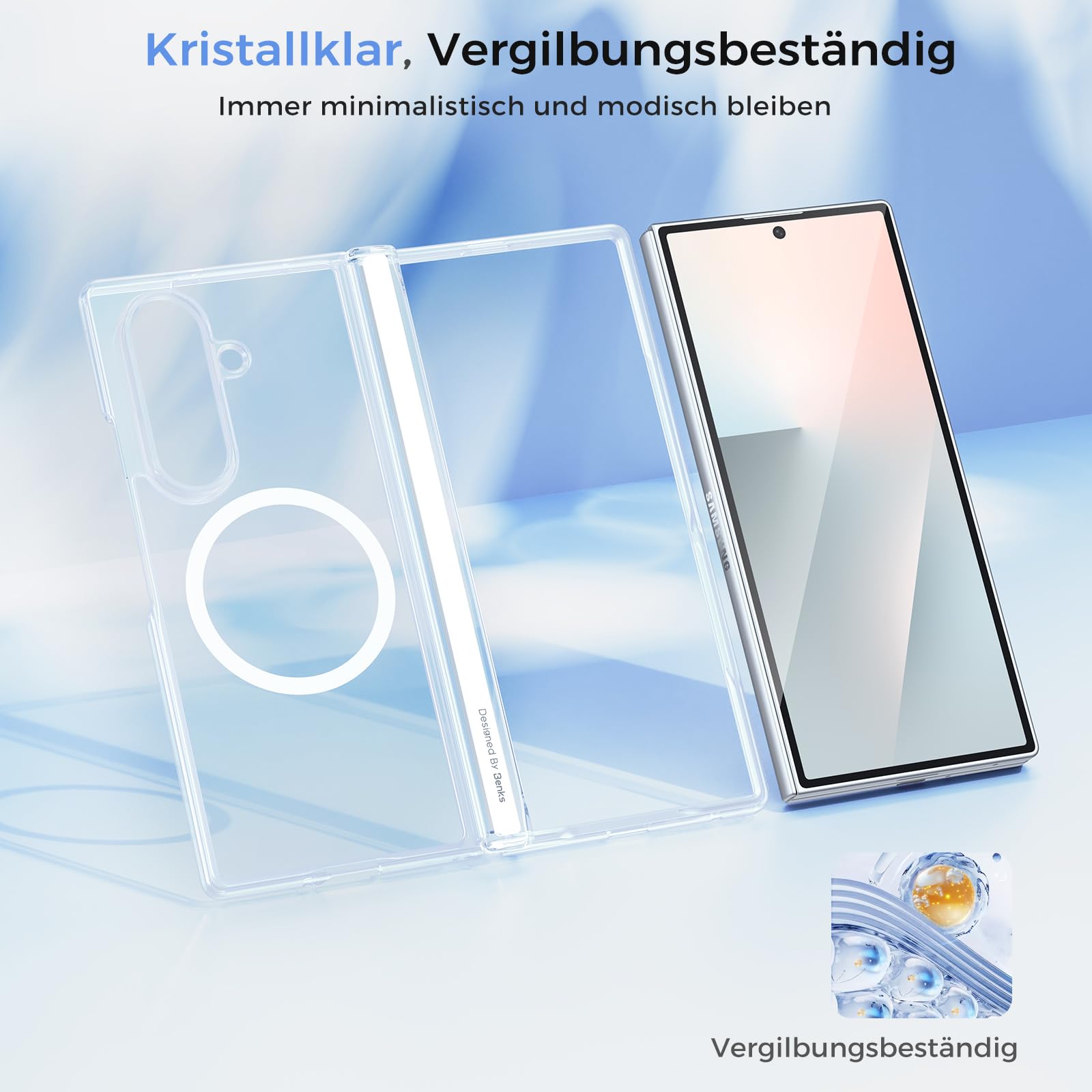 BENKS Clear Combo für Samsung Galaxy Z Fold 7 Hülle, Magnetische Schutzhülle mit Scharnierschutz und Schutzfolie, MagSafe-Kompatibel, Stoßfest, Dünn & Leicht, Vergilbungsresistent