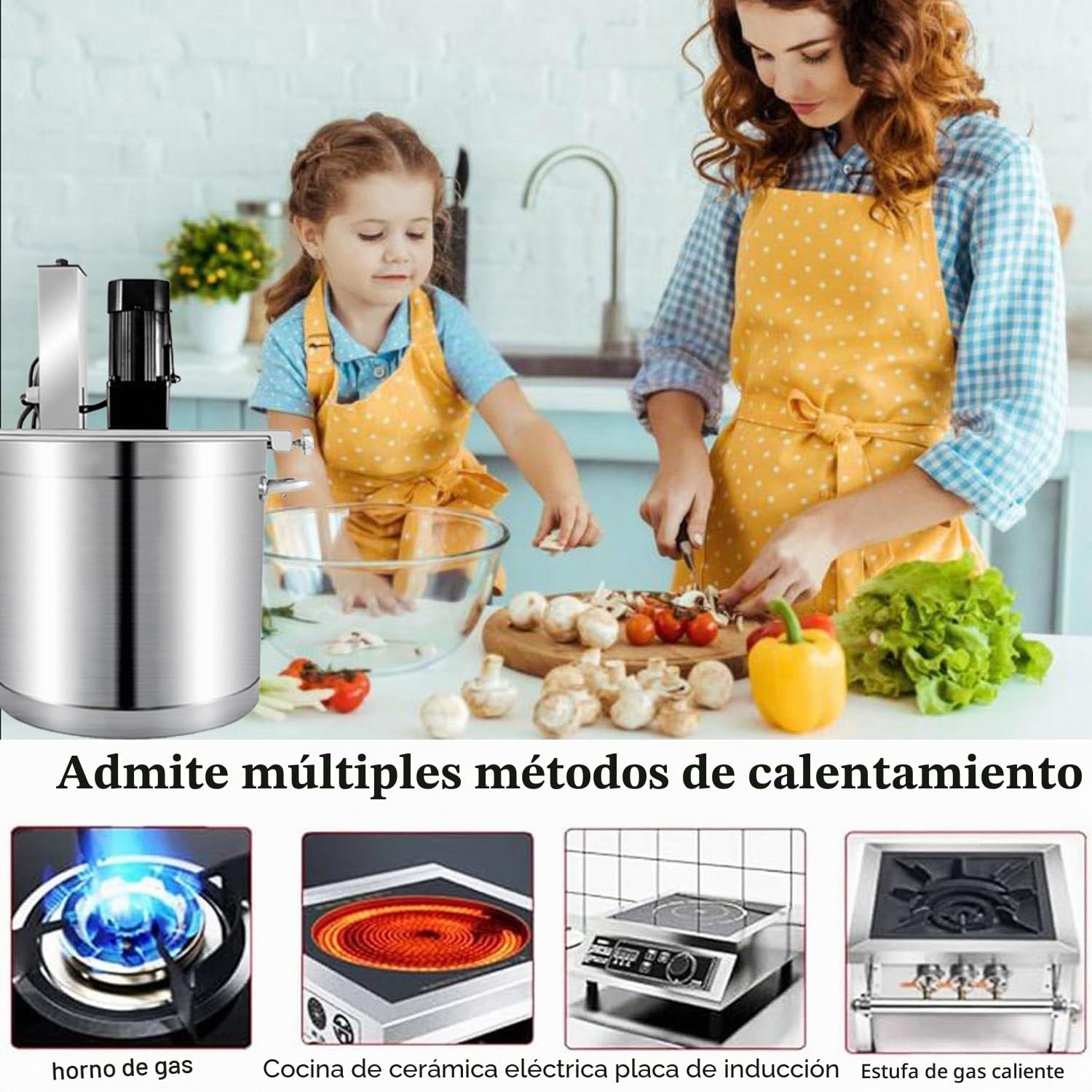 Máquina mezcladora automática de alimentos para ollas de sopa, agitador de velocidad ajustable de acero inoxidable para condimentos de ollas calientes y preparación de salsas de sopa.