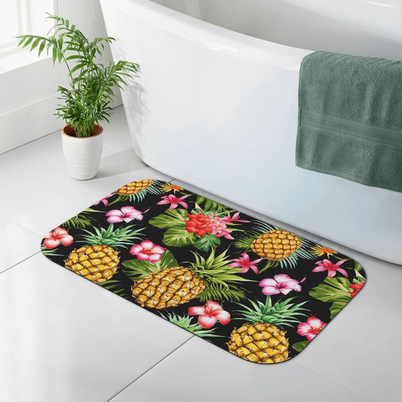 Tapis de bain antidérapant en diatomée absorbante pour baignoire fleurie
