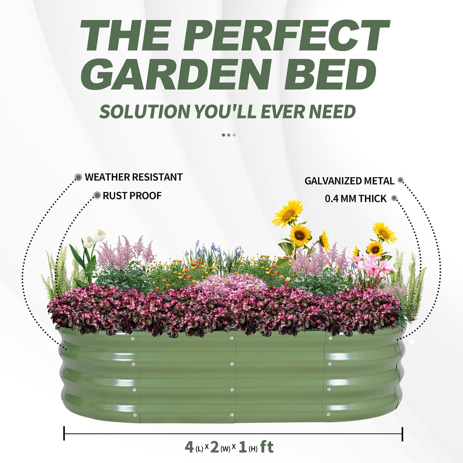 Galvanized Raised Garden Bed- Planter Garden Boxes Outdoor, Raised Beds for Gardening, 4x2x1ft Metal Garden Bed Kit for Vegetables Flower, Planter Raised Bed with Protective Tape & Tools.Green-4pack
