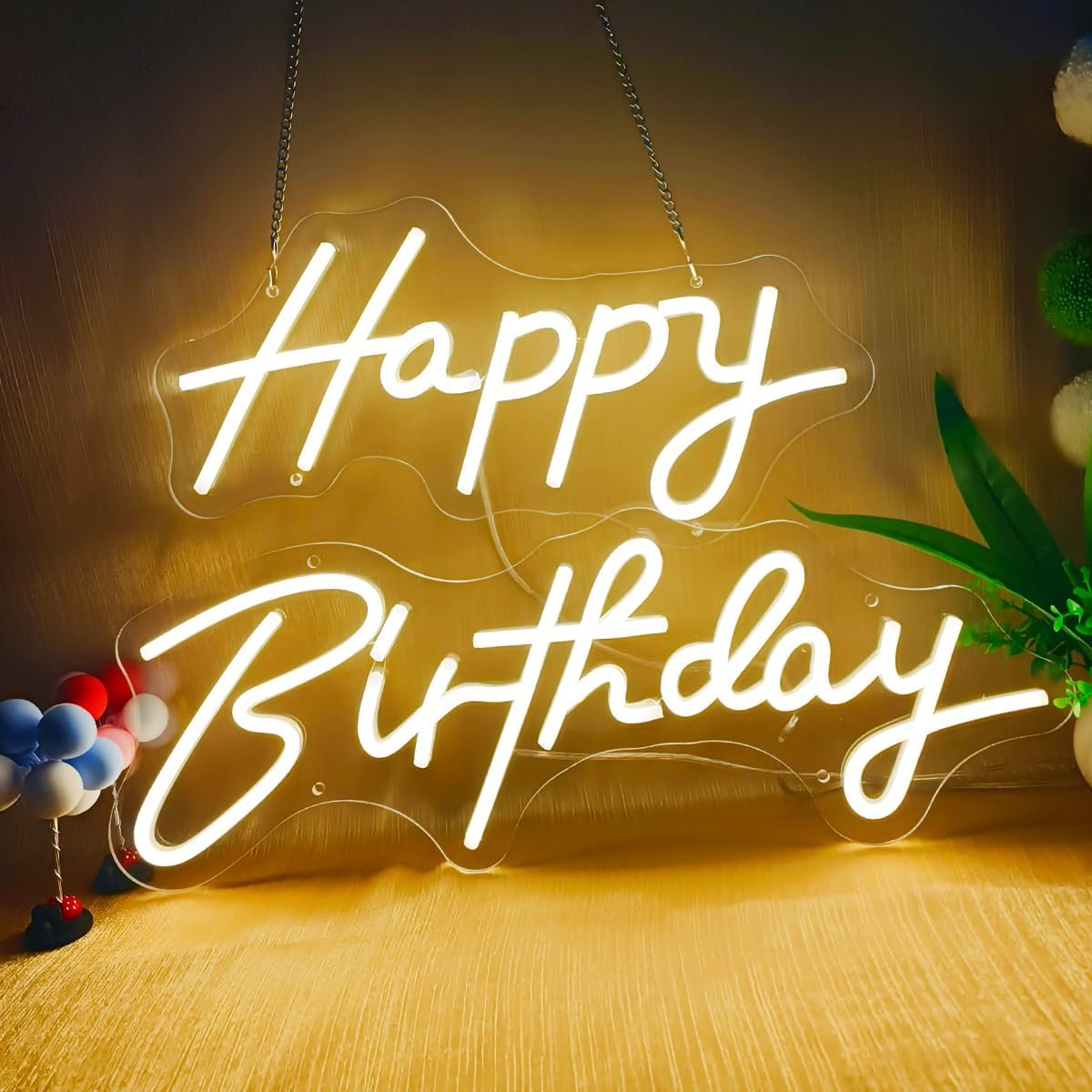 Happy Birthday Neon Sign Large for Backdrop with Remote Control, 32.5 Inch Two-piece Free Combination Big Happy Birthday Neon Light for Wall Decor, LED Sign for Birthday Party Decoration,Warm White