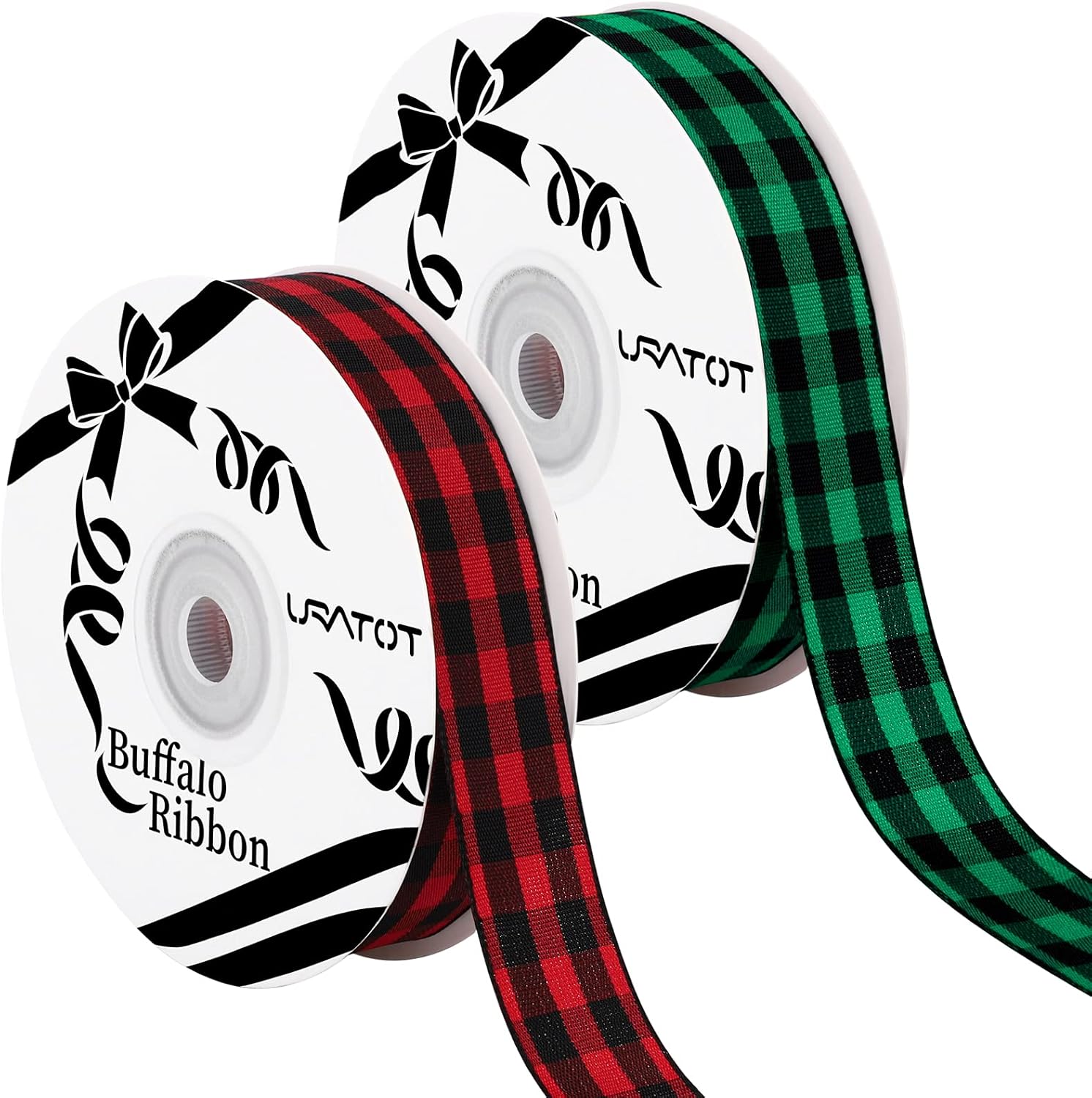 URATOT 2 Rolls Christmas Wrapping Ribbon Buffalo Plaid 0.6 Inch x 75 Feet Gift Ribbon Buffalo Checks for DIY Crafts Decoration, Floral Bows Craft : Arts, Crafts & Sewing