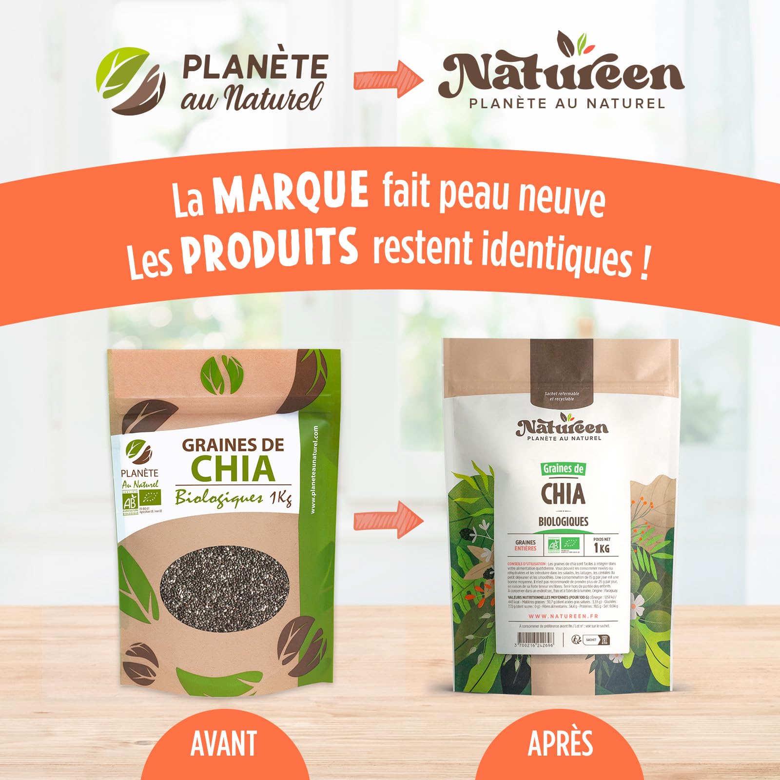 Planète au Naturel Graines de Chia Biologique 2 kg - 2 sachets de 1kg