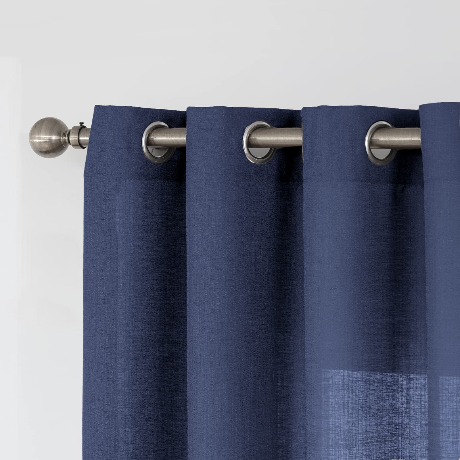 Melodieux Navy Semi Sheer Curtains 108 Inches Long for Living Room Bedroom Extra Long Linen Look Rustic Grommet Voile Drapes - Image 2