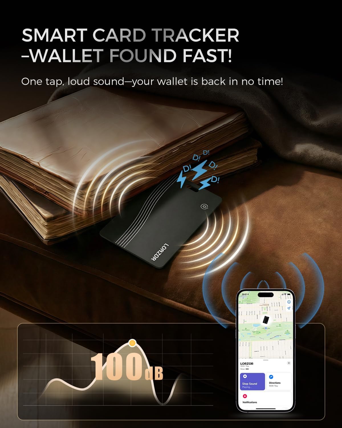Wallet Tracker Card (iOS Only) Apple MFi Certified Slim Tracking Card, Rechargeable Bluetooth AirTag Smart Card for Apple Find My, GPS Item Finder IP68 Waterproof Locator for Keys, Pets, Luggage