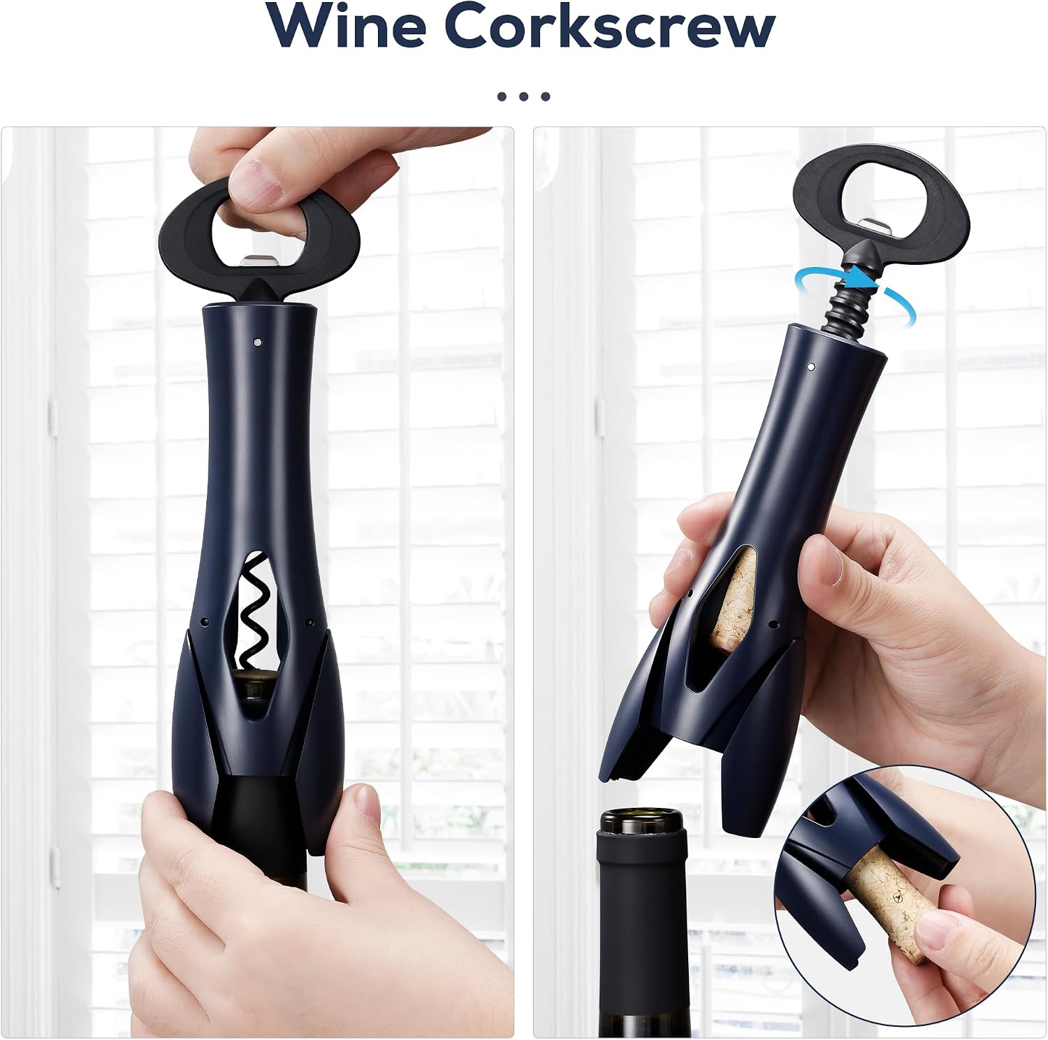 IPOW Wine Opener, Corkscrew Wine Bottle Opener with Foil Cutter,Sharp Screw - Easy to Uase, Sturdy Cork Screw for Gifts - Navy Blue