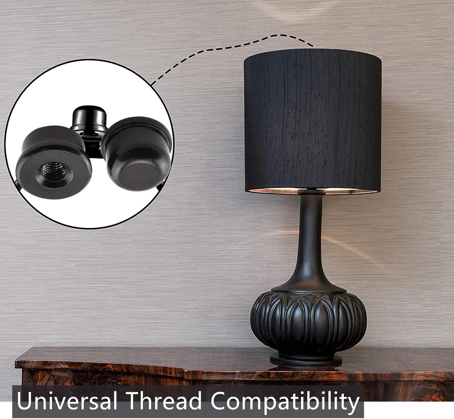 hhfvvda4-Pack Black Solid Metal Lamp Finials Caps, 1/4-27 Threaded Lamp Shade Holders for Harp, Decorative Screw Cap Knobs for Table Lamps Floor Lamps DIY Projects, Heavy-Duty Easy Installation