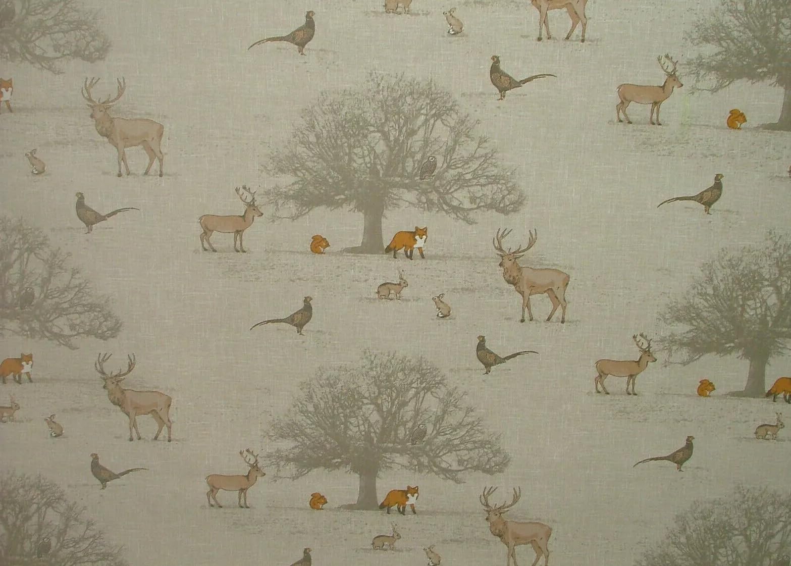 Pandoras Upholstery1 Metre Fryetts Tatton Woodland Deer Fox 100% Cotton Fabric Curtains Upholstery Craft