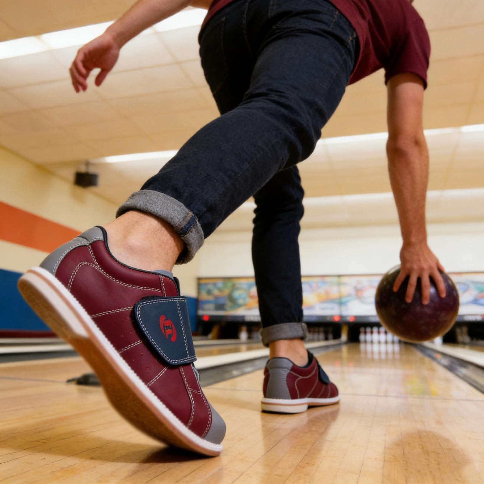 JiuQing Męskie buty do kręgli wsuwane skórzane sportowe do treningu kręgli z przesuwnymi podeszwami dla osób lewo i praworęcznych