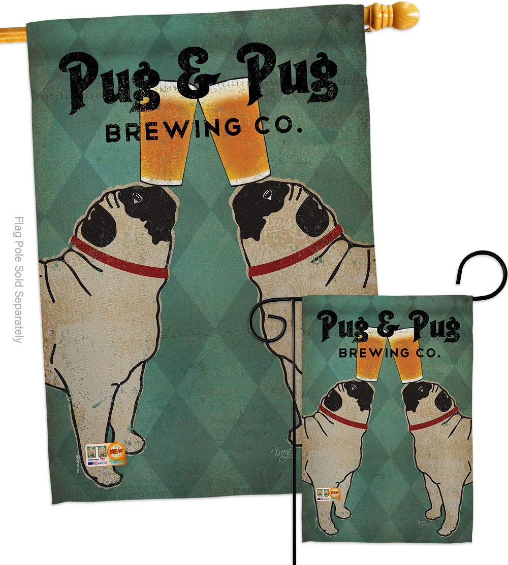 Breeze Decor S110111-BO Pug and Pug Brewing Nature Pets Impressions Decorative Vertical House 28" X 40" Garden 13" X 18.5" Double Sided Flags Set Printed in USA Multi-Color