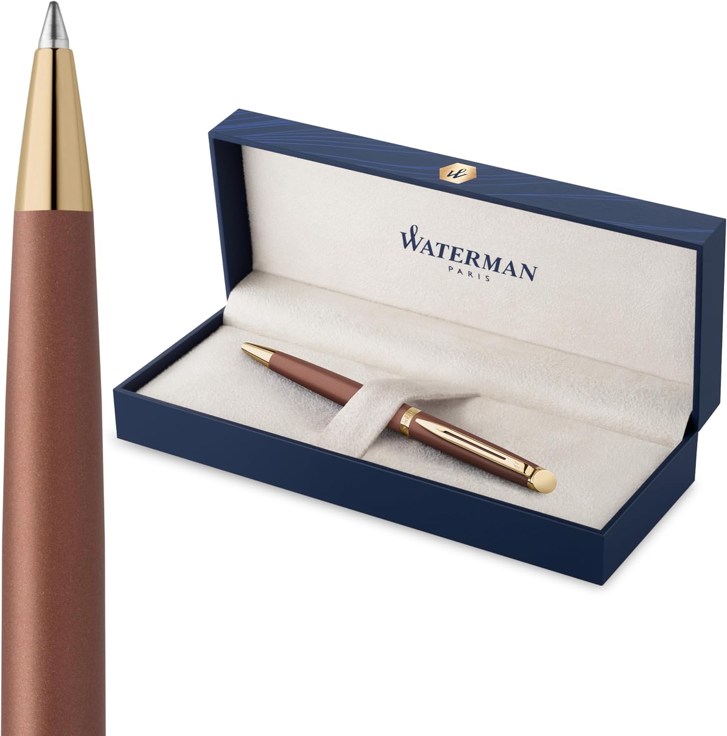 Waterman Hemisphere Ballpoint Pen, Copper Red (The Understated Edit Collection), Medium Point with Blue Ink, Gift Box - Stylish Office Essentials, Quiet Luxury, Neutral Writing Supplies