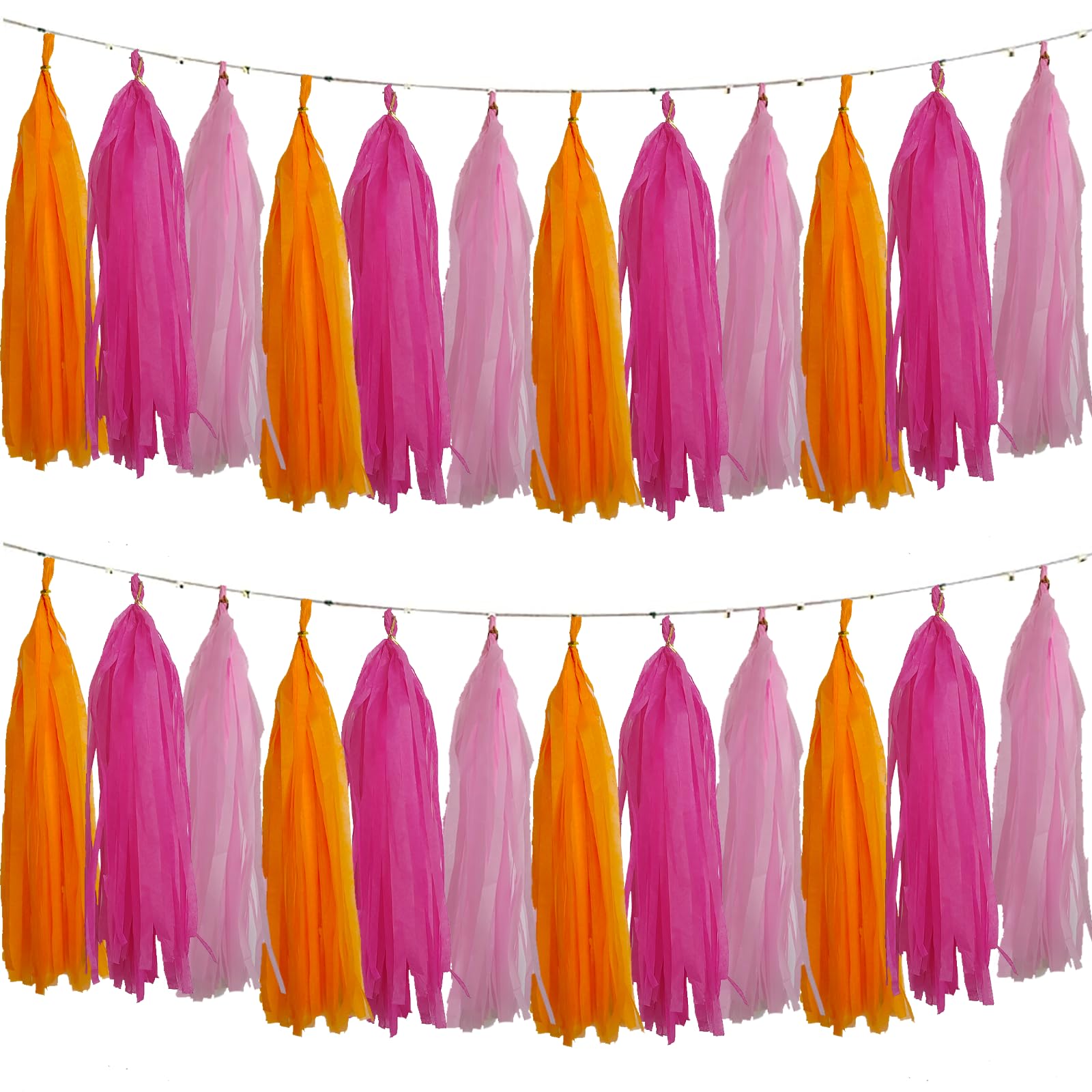 Photo 1 of We Moment Pink Orange and Rose red Tassel Garland Banner Paper Tassels for Pink Orange Party Decorations,Pack of 15