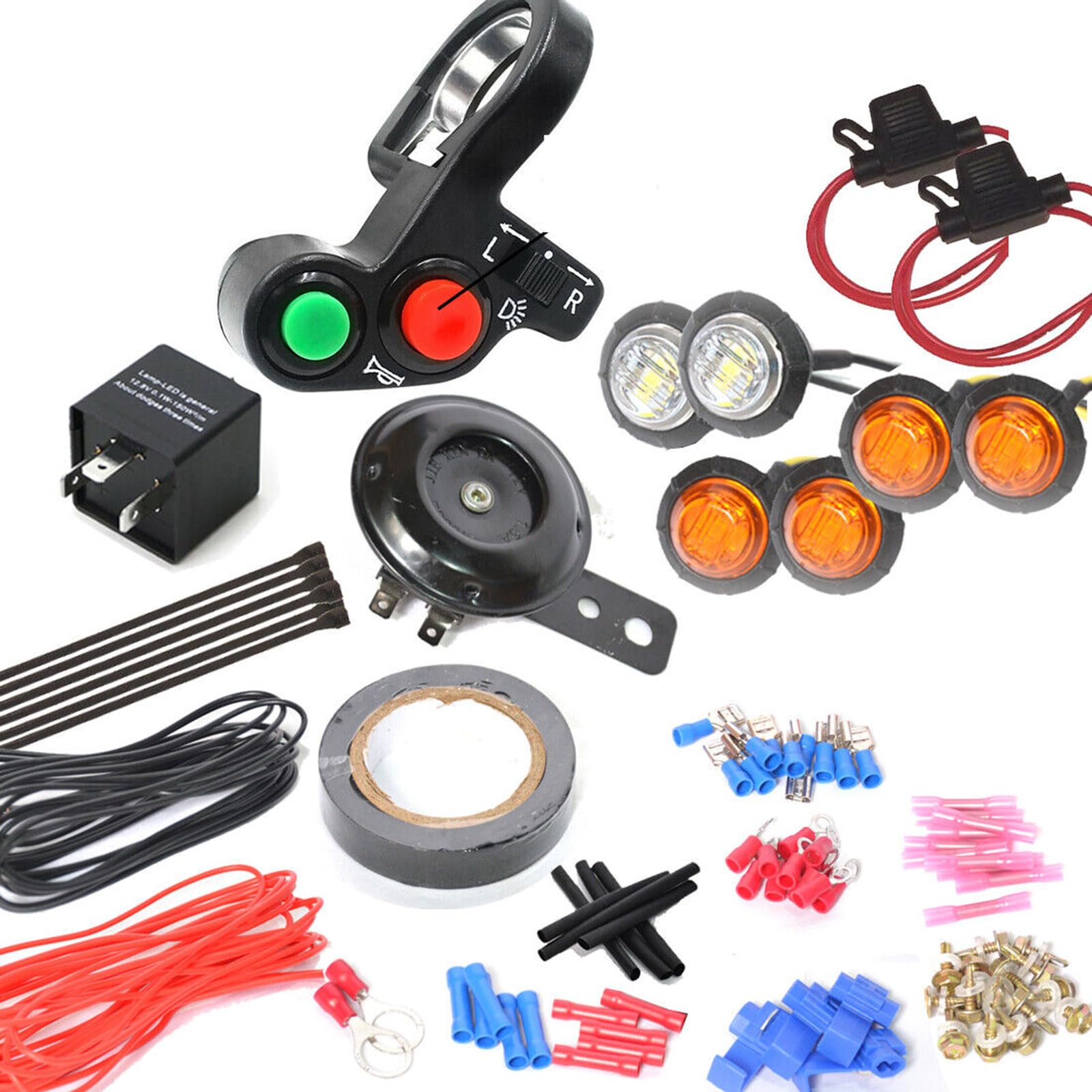 Kit Indicatori Di Direzione Universale Per ATV/UTV - Con Interruttore A Manubrio, 4 Luci LED Ambrate E 2 Bianche